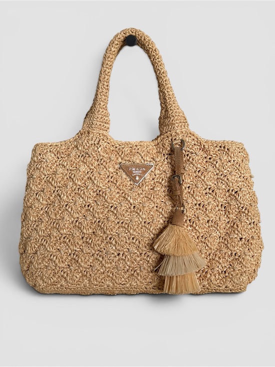 Prada Handbags - Prada Canapa Raffia Tote Bag with Bag Charm